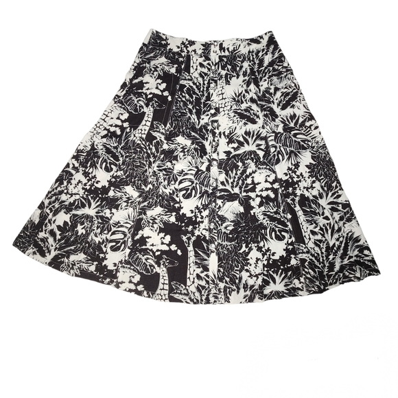 Grace Elements Skirt Women 6 A Line Linen Blend White Black Jungle Print Giraffe - Picture 5 of 15